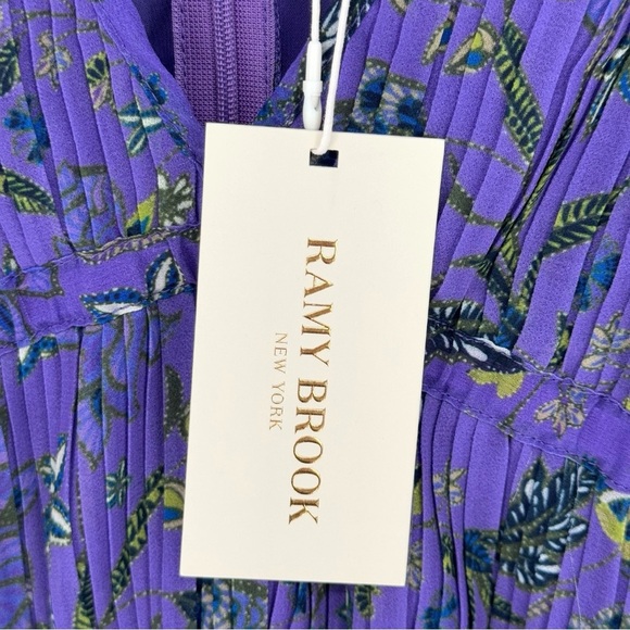 NWT Ramy Brook Printed Malory Ruffle Tank Top Medium Bright Jasmine Purple Smock - Picture 6 of 11